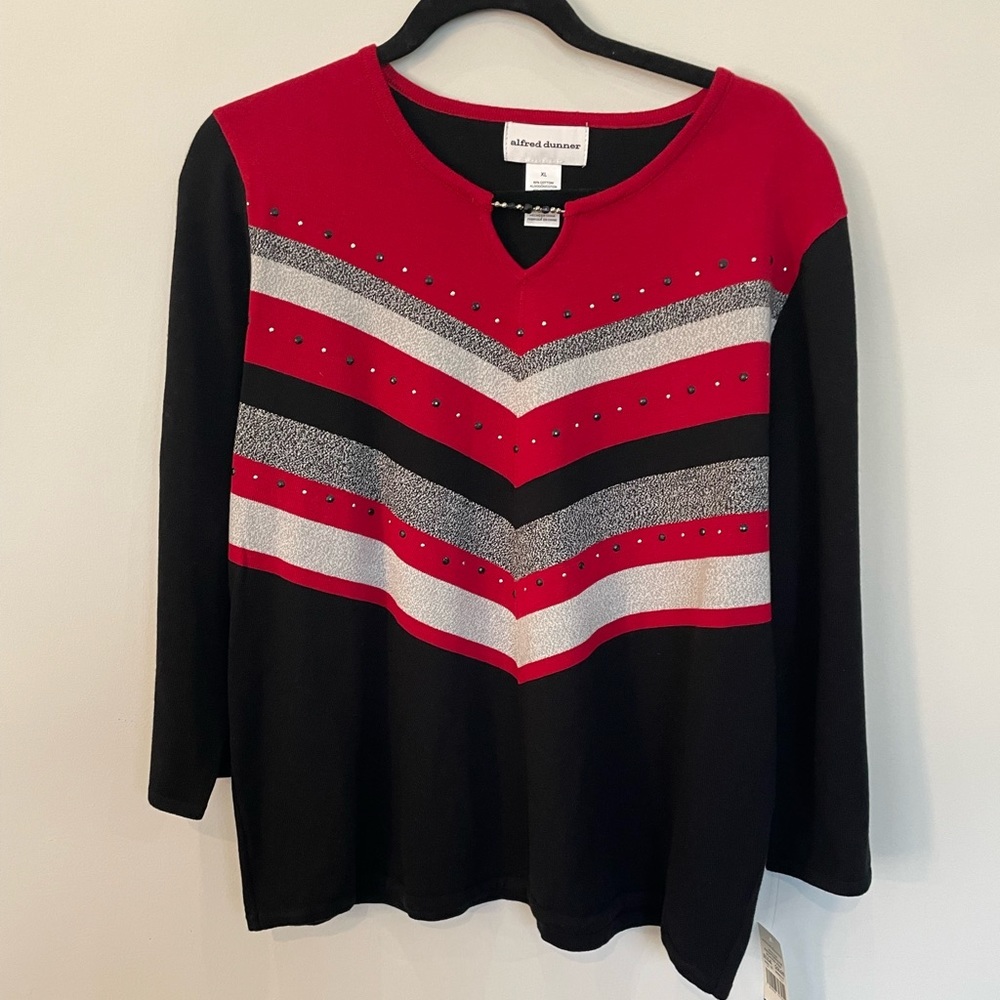 Alfred Dunner plush Knightsbridge Chevron Embellished Sweater Sz XL NWT